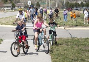 Families packed Eagle Loop Trail at the April Bicycle Sunday.