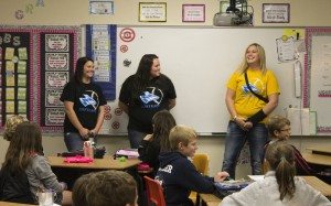 UNK softball players talk to students at Northeast Elementary about why they choose to stay drug free.